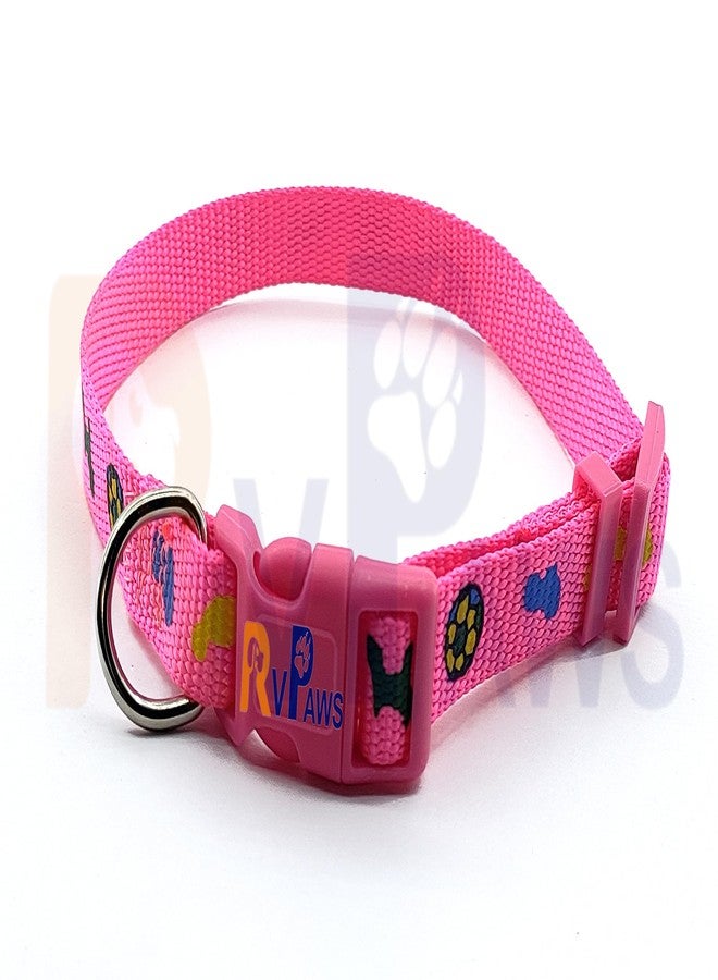 Pups&Pets طقم طوق ومقود من النايلون من Pups&Pets، مزين بطبعة جرو، طوق نايلون قابل للتعديل مع مقود للجراء الصغيرة والمتوسطة، طقم طوق سريع الفتح وجيد التهوية للكلاب الصغيرة (وردي) - Image 4